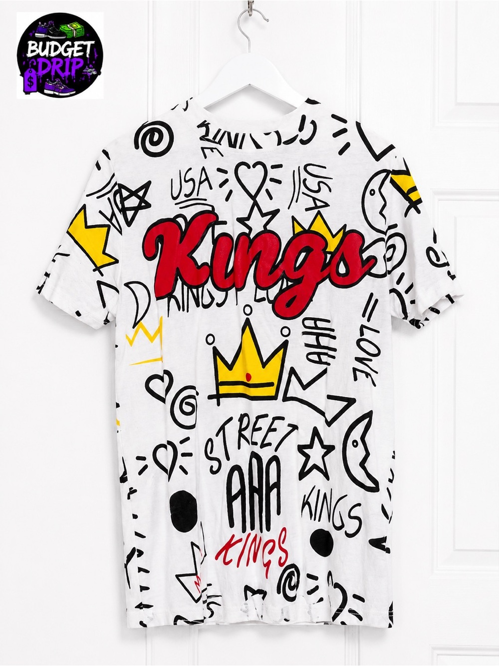 Kings Graphic Short Sleeve Tee - White with Red & Yellow Print